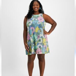 NWT  On 34th beautiful floral shift dress with clear sequins all over. Sz 2x